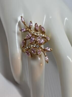 Signed SETA Cocktail Ring Pink Stones Size 10